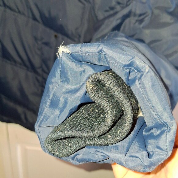 Down Filled Hawke & Co Mens Blue Puffer Jacket With Zipper & Button Closure Hood - Picture 4 of 14